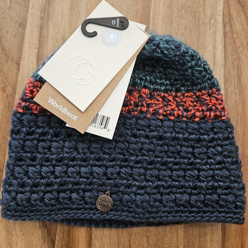 Chaos Beanie New With tags WORLDBEAT Stripes One Size Blue Red Green